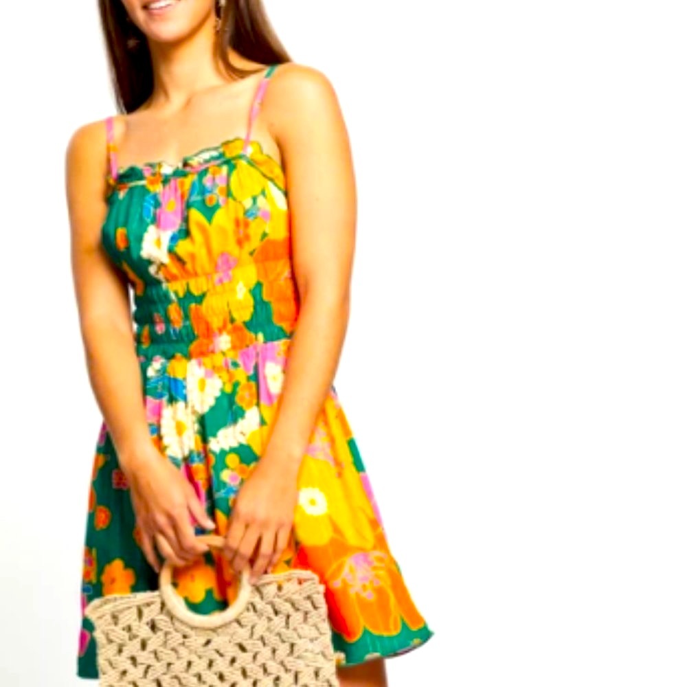 Lenni The Label  Green Floral Mini Dress, size S